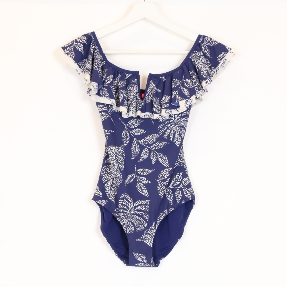 Red Carter Ruffle Off the Shoulder One Piece Swimsuit